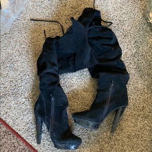 Black suede knee high boots